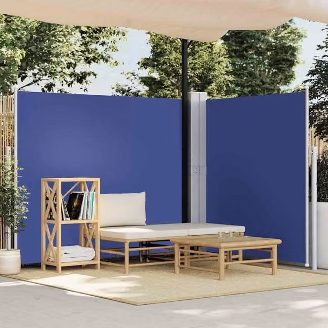 Berkfield Home Blue Retractable Polyester Roller Side Awning for Garden, Balcony or Terrace, W/H: 600 x 160 cm