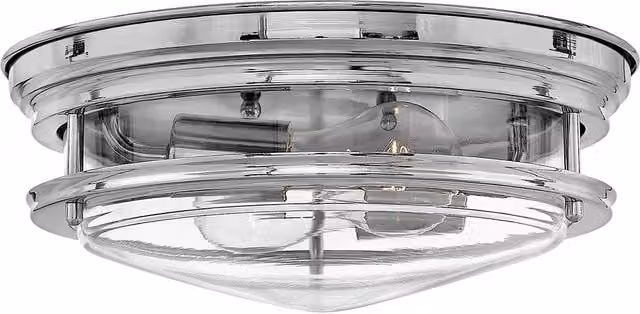 Hinkley Hadrian 2 Light Flush Mount Ceiling Light in Chrome and Grey Glass with IP44 Rating