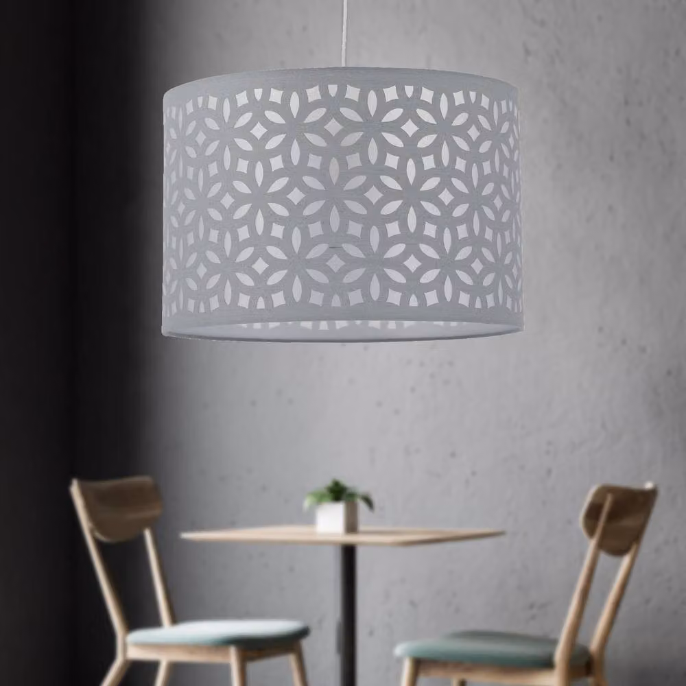 First Choice Lighting Grey Laser Cut Cylinder Pendant Light Shade, Diameter: 25 cm – 2