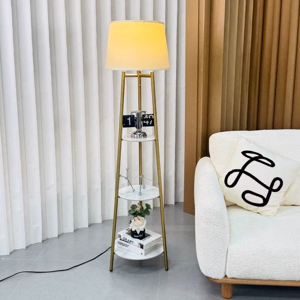 Kelvenix Tall LED Tripod Floor Lamp in White and Gold/Brass with Linen Shade, H 150 cm x W 35.5 cm x D 35.5 cm – 3