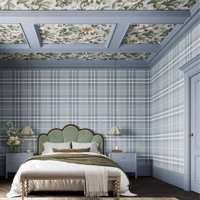 Superfresco Easy Eildon Weave Checked Abstract Wallpaper in Blue