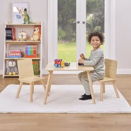 Liberty House Toys Kids Table and Two Chairs Set in Brown and Beige, W/D/H: 60 x 60 x 44 cm