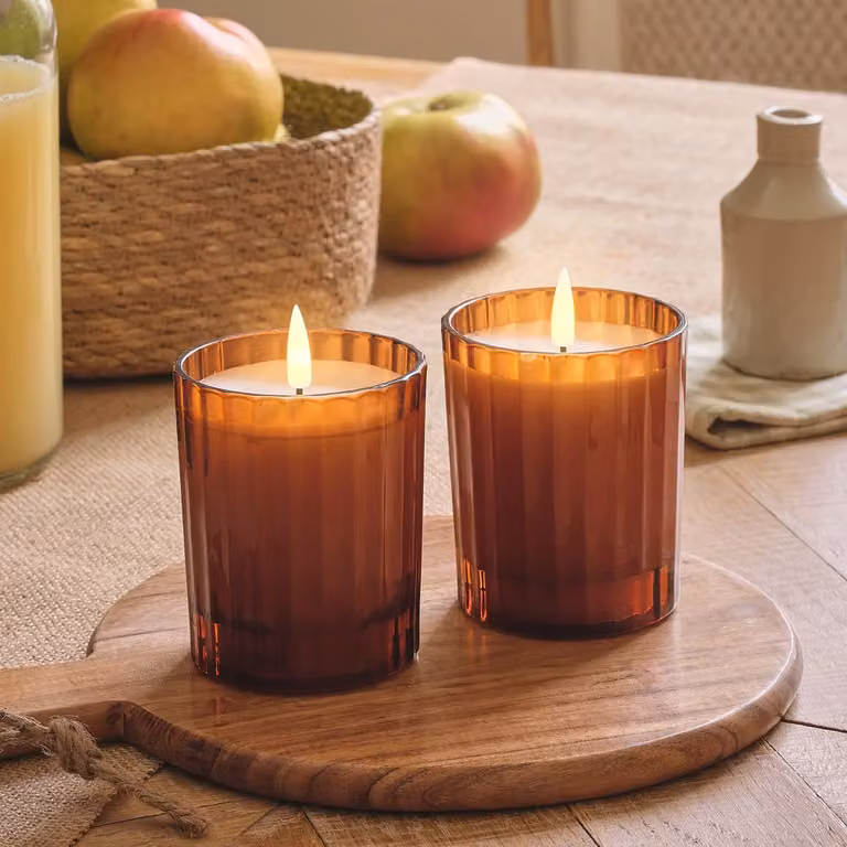 TruGlow® Burnt Orange LED Fluted Glass Candle Duo with Remote Control and Timer