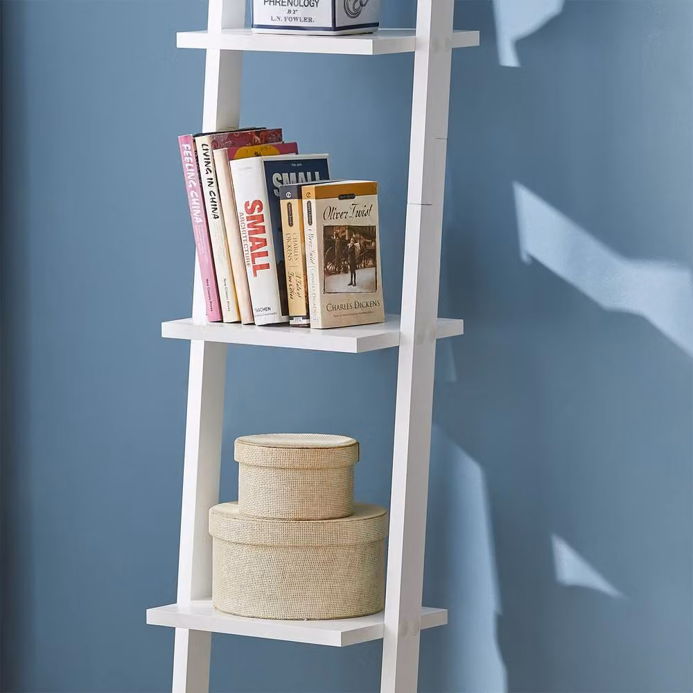 SoBuy Modern White Freestanding Ladder Shelf with Open Back Design – 3