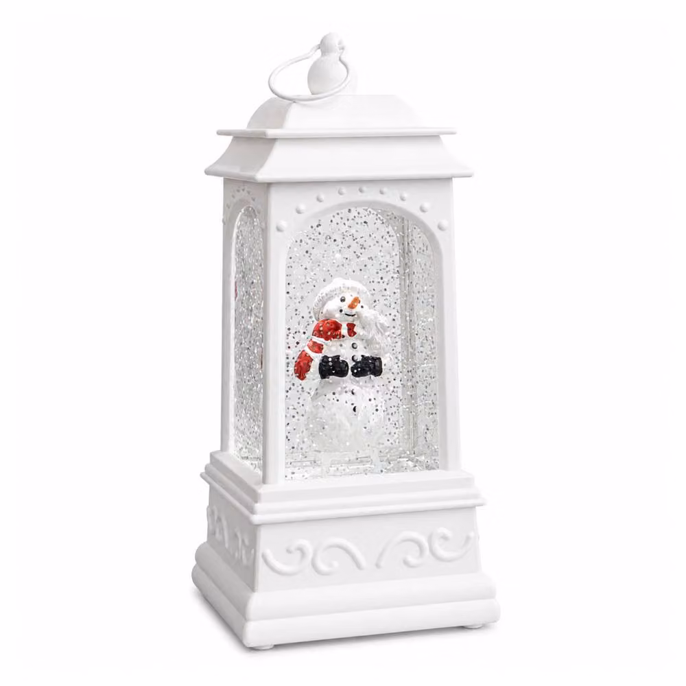 Samuel Alexander White and Silver Snowman Christmas Water Spinner Lantern with White LED, H 21 cm – 2