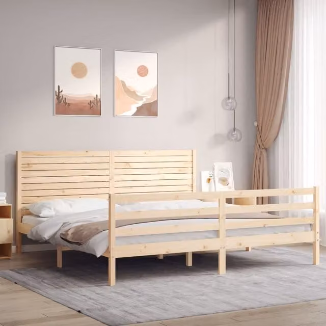 Berkfield Home Super King Size Solid Pine Wood Bed Frame with Headboard in Brown