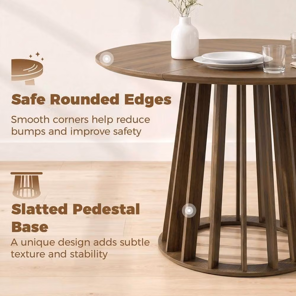 NESTLUNE Modern Round Dining Table in Brown with Central Column, Diameter: 100 cm – 4