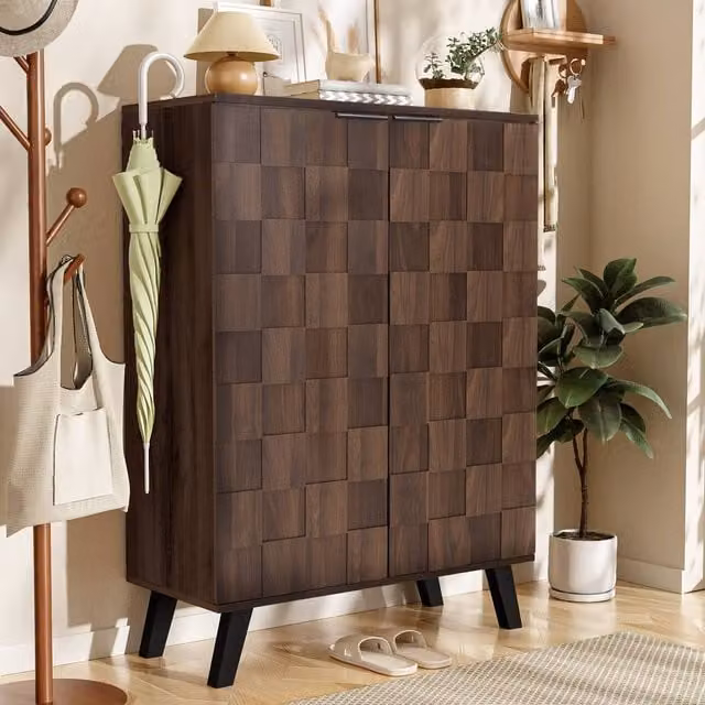 ModernLuxe Modern Shoe Storage Cabinet with Soft Close Hinged Doors in Brown and Black, H 110 cm x W 35 cm x D 35 cm