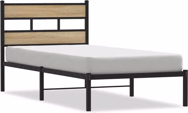 Berkfield Home Metal Bed Frame in Black and Sonoma Oak, W/D/H: 100 x 190 cm – 1