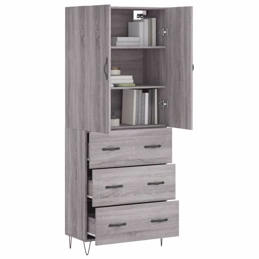 Berkfield Home Grey Sonoma Highboard in Engineered Wood W/D/H: 69.5 x 34 x 180 cm – 2