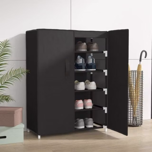 Berkfield Home Black Fabric and Metal Shoe Cabinet W/D/H: 60 x 28 x 90 cm – 1