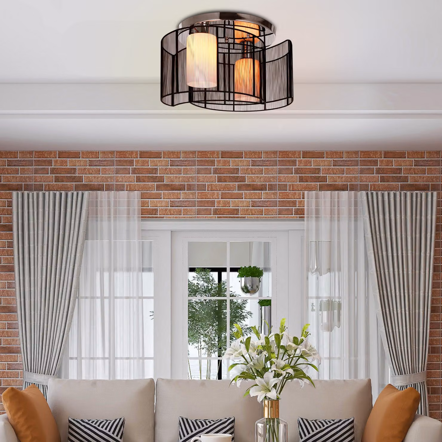HOMCOM Modern Metal Cylinder Ceiling Lamp in Chrome and Black for Hallway, Dining Room or Living Room – 2