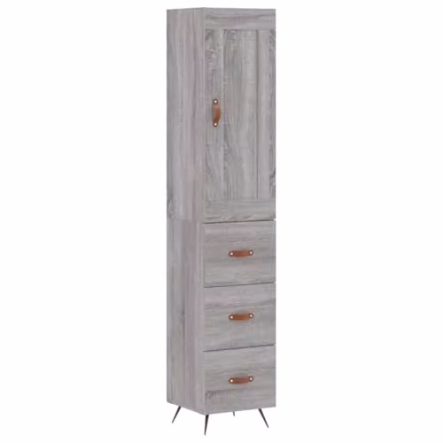 vidaXL Grey Sonoma Highboard with Internal Drawers and Shelves, W/D/H: 34.5 x 34 x 180 cm – 1
