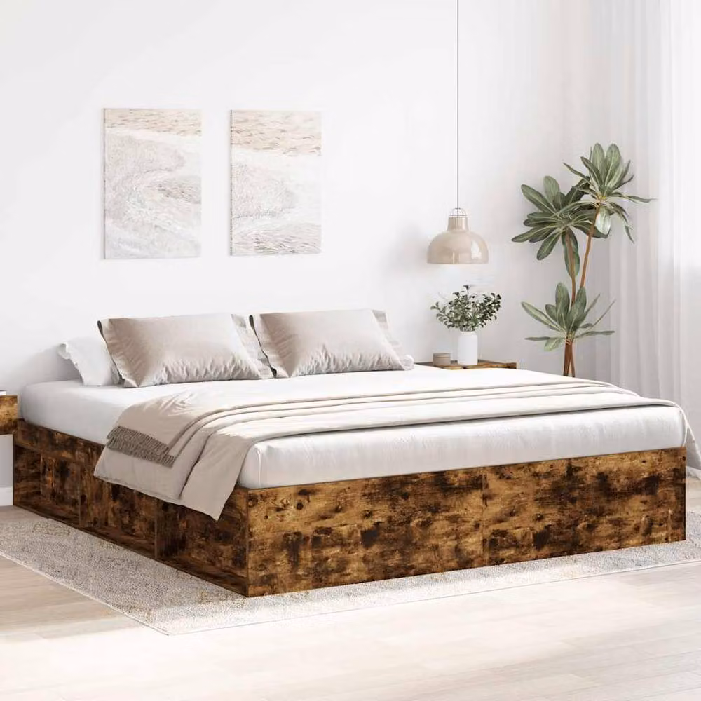Berkfield Home Modern Bed Frame in Smoked Oak Brown, W/D/H: 200 x 200 x 35 cm – 2