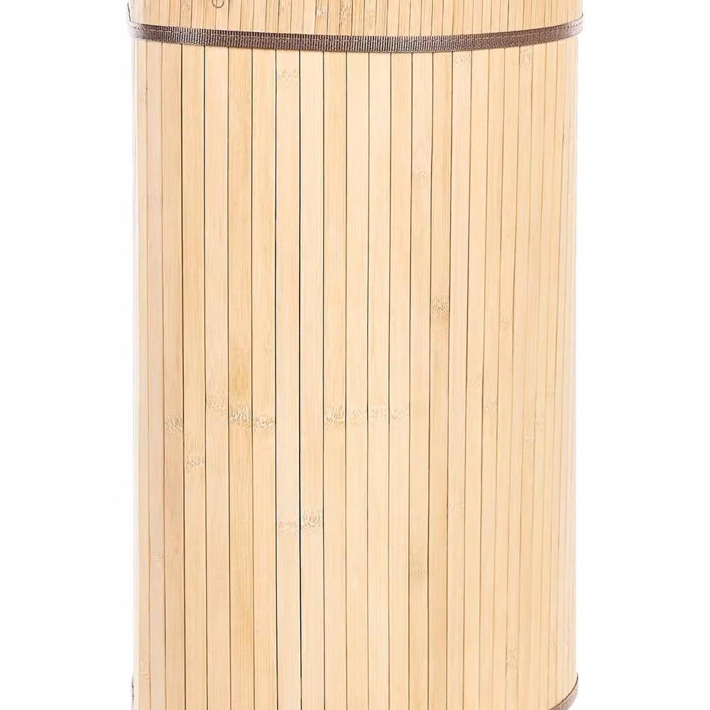 Wyld and Coco Bamboo Corner Laundry Basket with Zippered Lid and 2 Compartments, Light Brown – 2