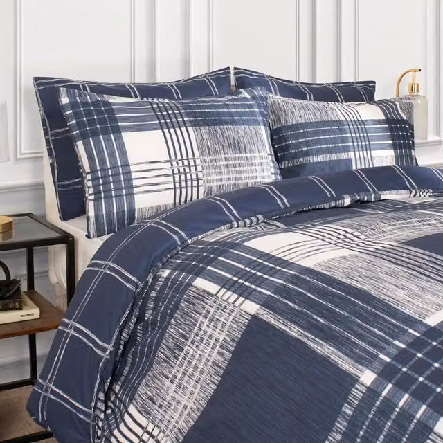 OHS Checked Tartan Duvet Cover Set, Blue, 180 x 200 cm
