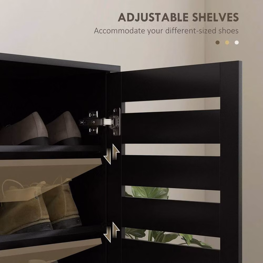 PAWNORA Modern Black Shoe Storage Cabinet with Slatted Hinged Doors and Internal Flat Shelves – 3