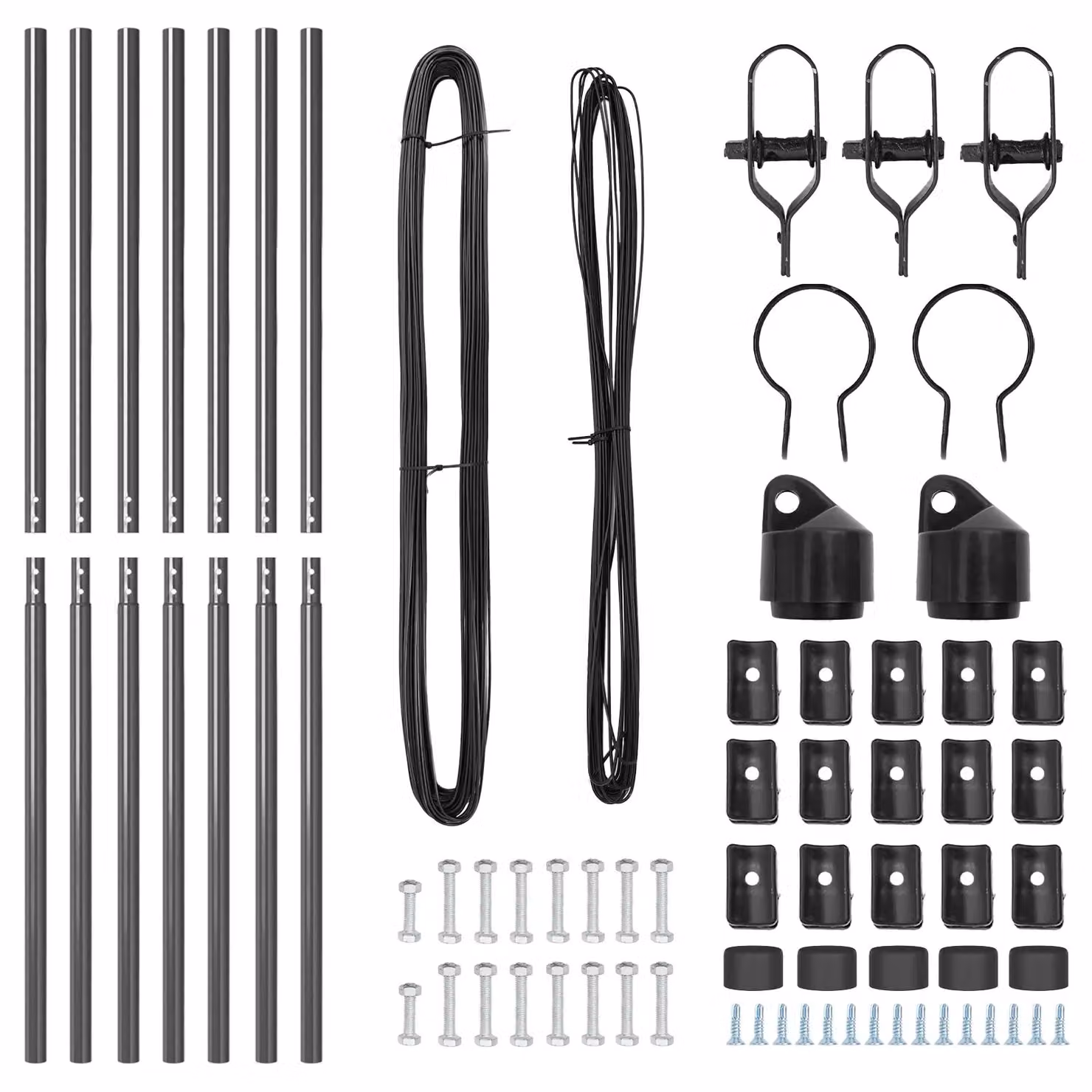 Berkfield Home Set of 7 Round Grey Galvanised Steel Metal Fence Posts – 3