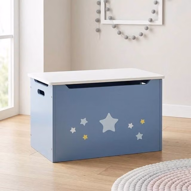 STILVORA Toy Box with Soft-Close Lid and Side Handles in Blue and White