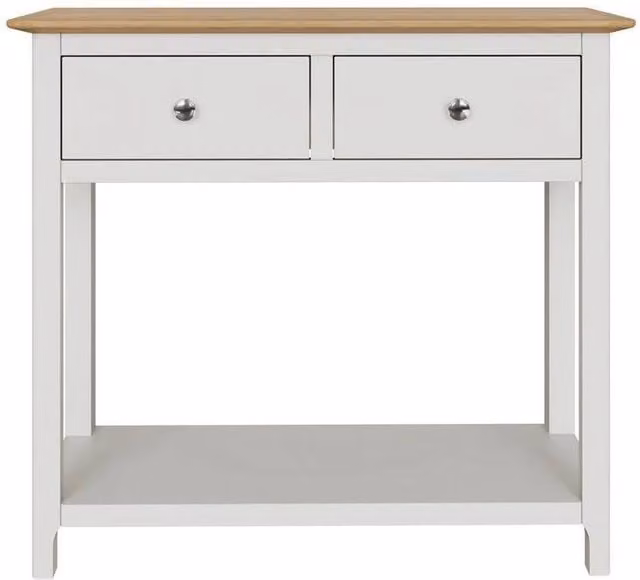 KORVIXA 2 Drawer Solid Oak Console Table in White Finish, Width: 100 cm – 1