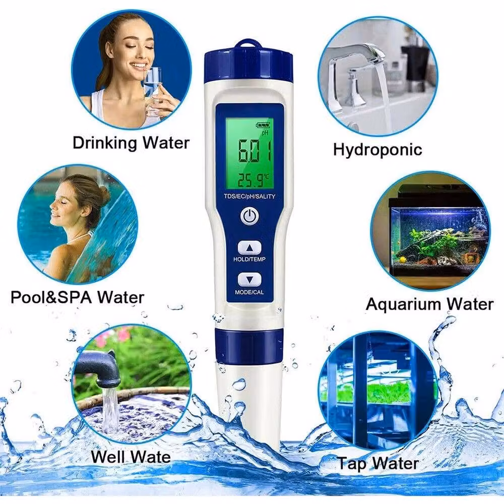 NESTLUNE 5-in-1 Digital Water Quality Meter Tester with LCD Backlight, White – 5