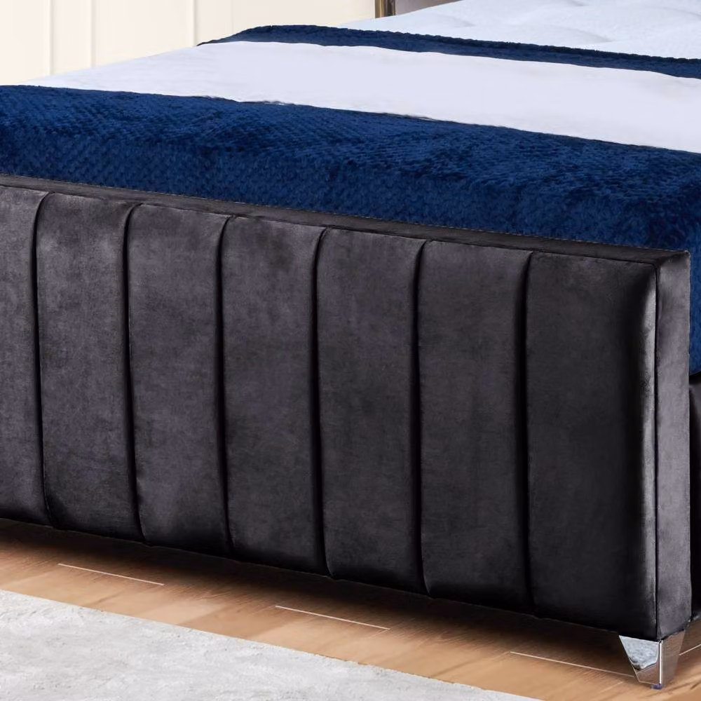 UK Bed Furniture Milano Gas Lift Ottoman Storage Bed in Black Velvet, Double (140 x 200 cm) – 3