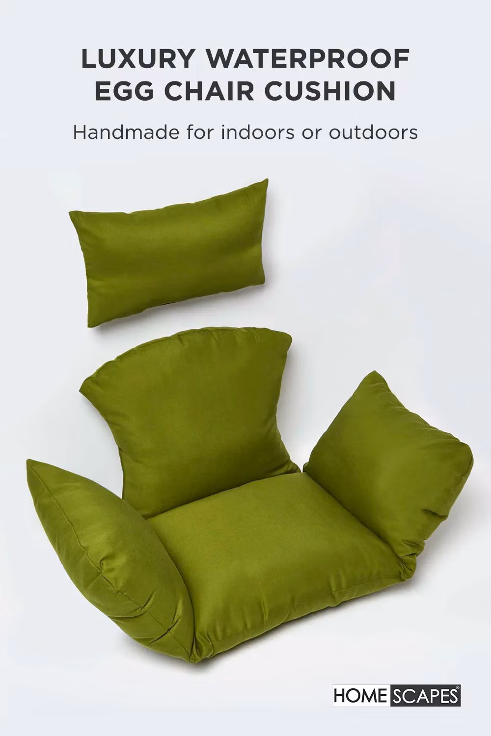 HOMESCAPES Luxury Waterproof Egg Chair Cushion in Green with Removable Headrest – 2