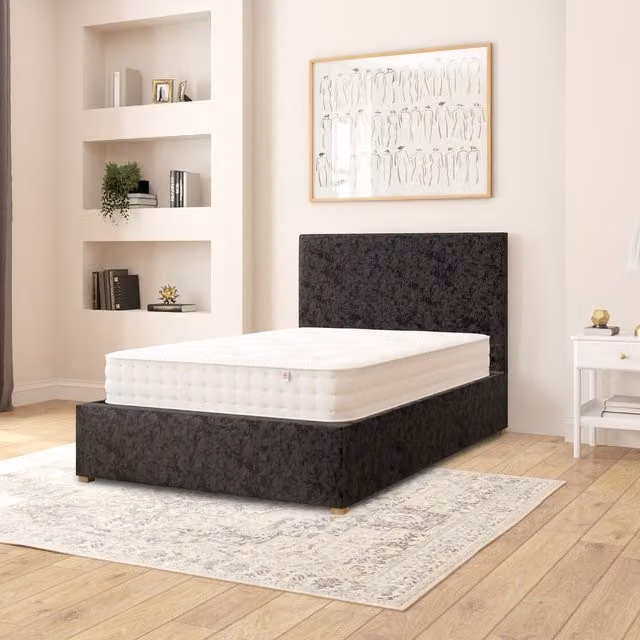 Aspire Garland Velvet Fabric Ottoman Storage Bed in Black, W/D/H: 120 x 200 cm