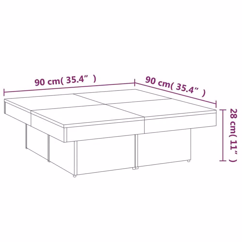 Berkfield Home Grey Sonoma Square Coffee Table W/D/H: 90 x 90 x 28 cm – 2