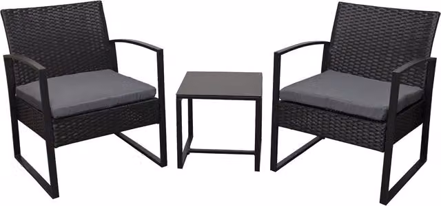 Oseasons Cumberland KD Rattan 2 Seat Tea for Two Set in Matt Black