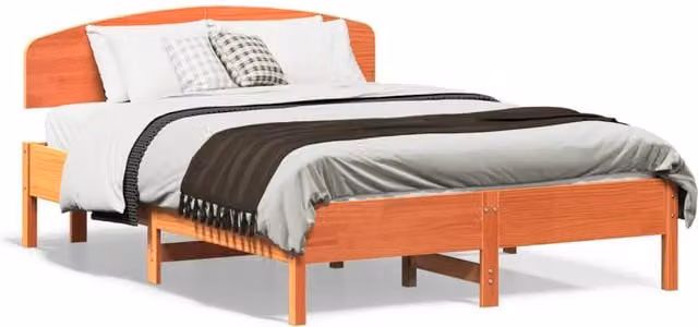 Berkfield Home Double Bed Frame in Wax Brown Solid Pine Wood, W: 135 cm, L: 190 cm