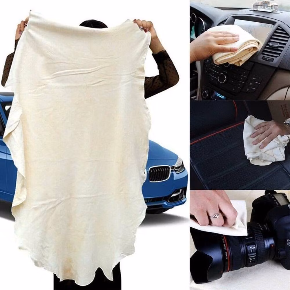 NESTLUNE Natural Chamois Leather Car Drying Wash Shammy Cleaning Cloth, Beige, W: 100 cm, D: 60 cm – 3