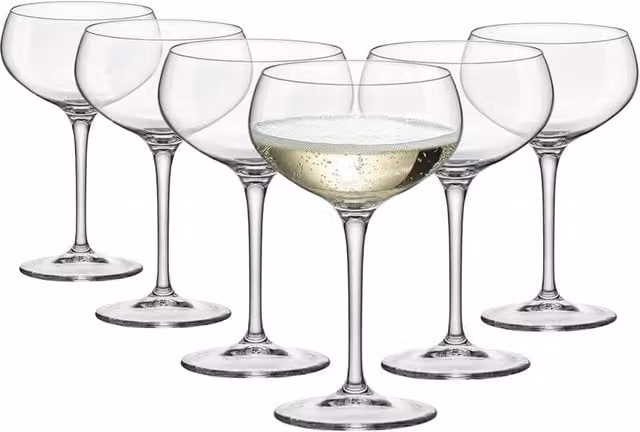 Bormioli Rocco Cocktail Glass Champagne Coupe Saucers, 305 ml, Transparent, Pack of 6 – 1