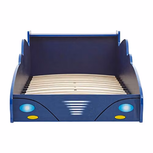 Premier Housewares Blue and Multicolour Racing Car Bed for Children with Side Compartments and Bedside Shelf, W/D/H: 90 x 190 cm – 4