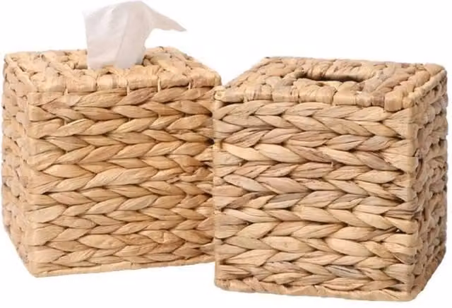 Kelvenix Bohemian Style Square Rattan Weaving Tissue Box in Brown