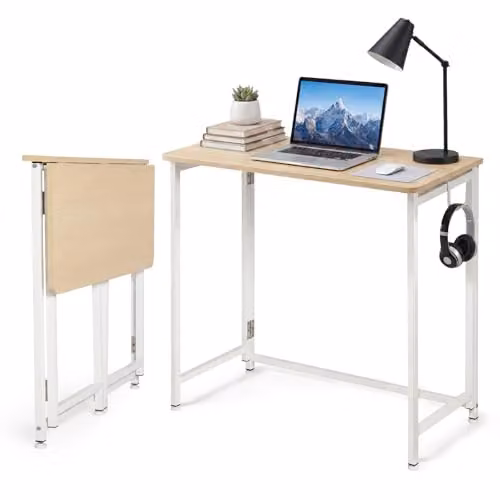 Levede Foldable Oak Computer Desk, Small Portable Writing Table for Home Office and Bedroom, W/D/H: 80 x 40 x 76.5 cm