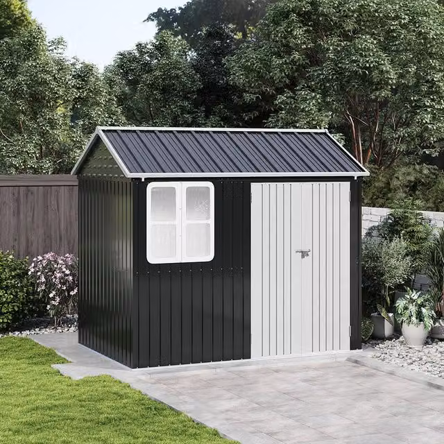 Breeins Metal Apex Roof Garden Storage Shed with Window, Charcoal Black, W: 259.08 cm, D: 152.4 cm, H: 259.08 cm