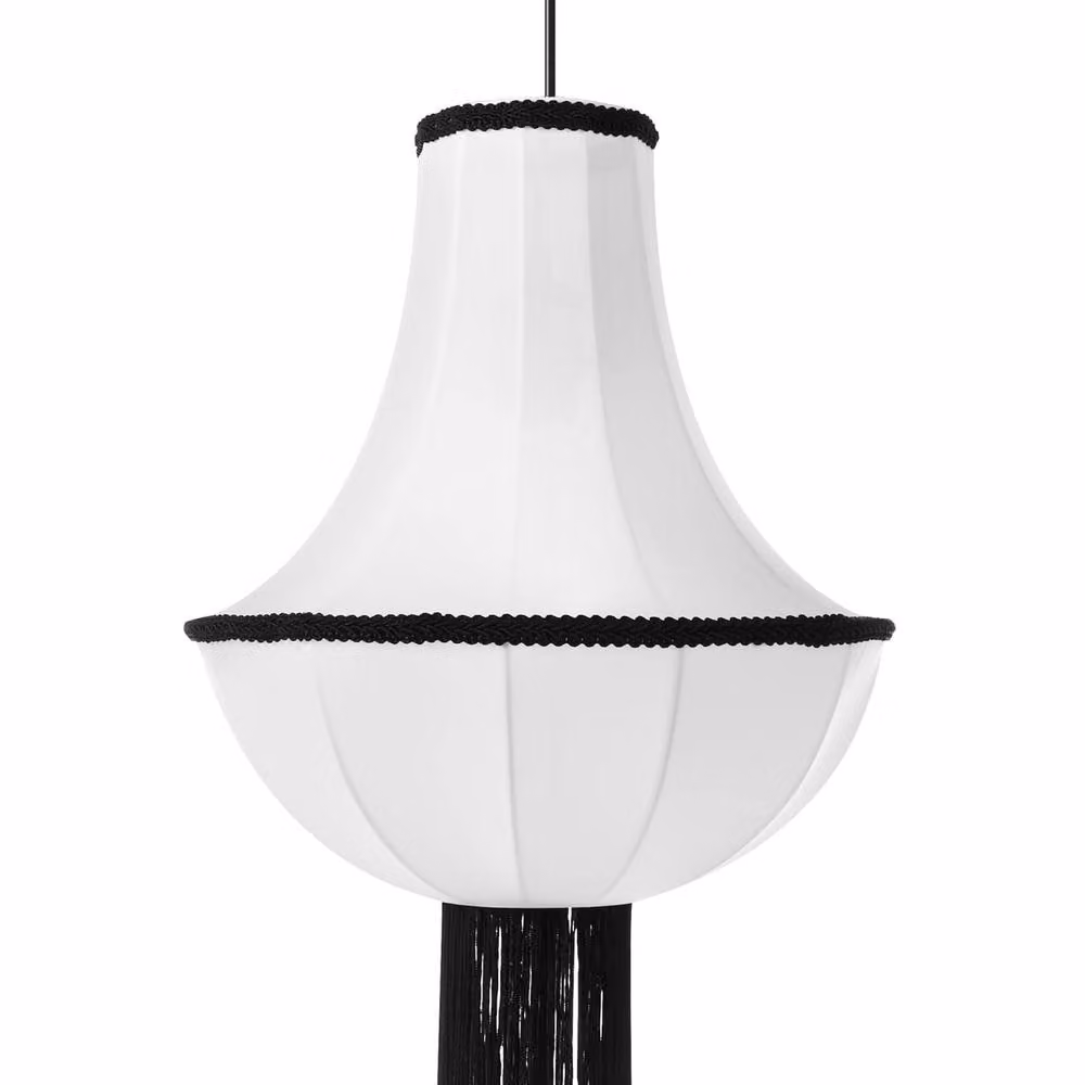 Wyld and Coco Heritage Vintage Pendant Lamp with White Shade, Black Trim and Tassels – 2