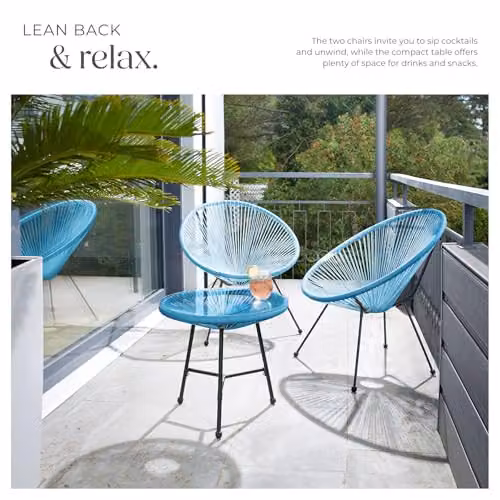 tectake Retro Garden Bistro Set with Blue Oval Glass Table and 2 Chairs – 3