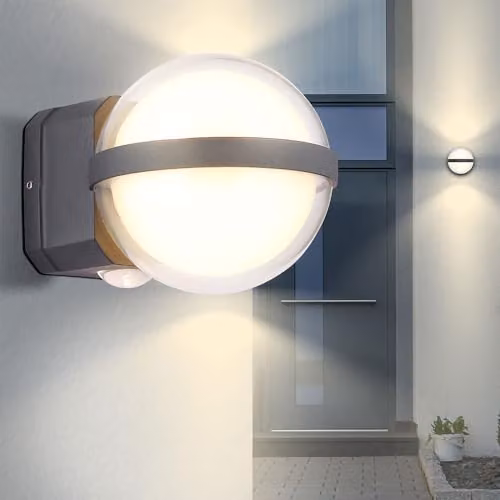 Netlighting Illi Globo Outdoor LED Wall Lamp Anthracite with Warm White Light and Transparent Sphere, IP54 – 4