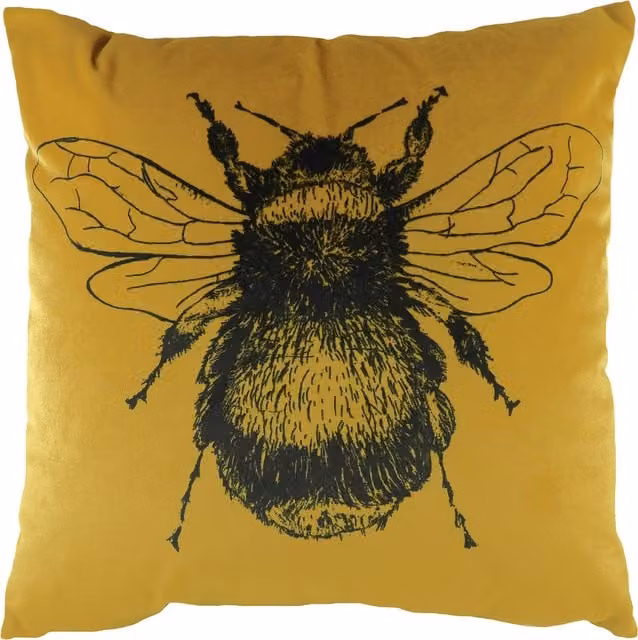Make it a Home Gold Bee Rectangular Velvet Cushion in Gold and Yellow with Feather Filling, Width: 43 cm
