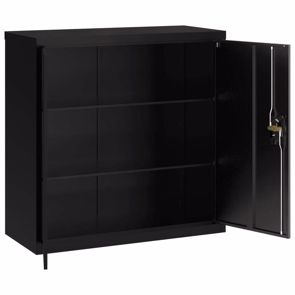 Berkfield Home Durable Metal File Cabinet in Black with Hinged Doors and Lock, W/D/H: 90 x 40 x 90 cm – 3