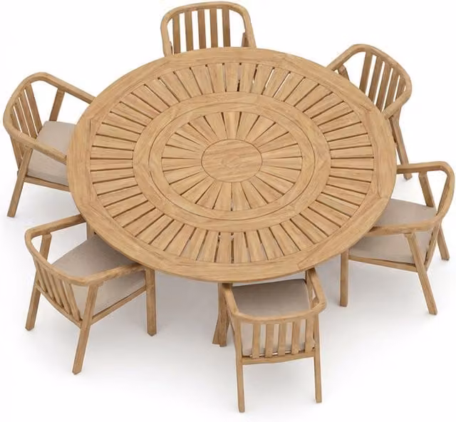 Royalcraft Maris 6-Seater Round Acacia Wood Dining Table with Lazy Susan in Beige, Diameter: 150 cm, Height: 75 cm
