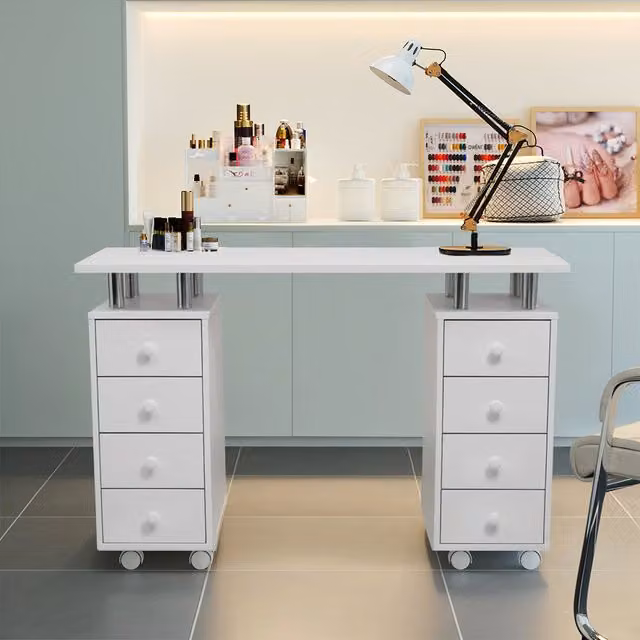 Livingandhome Modern Professional Manicure Nail Table for Salon Therapy Treatment in White Matt