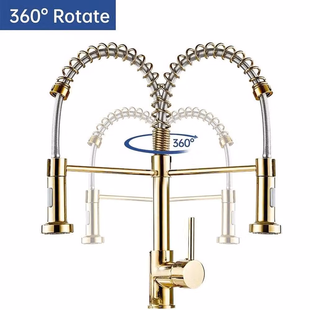 EONLION Modern Gold Kitchen Mixer Tap with Single Lever and Pull Out Spray Function – 2