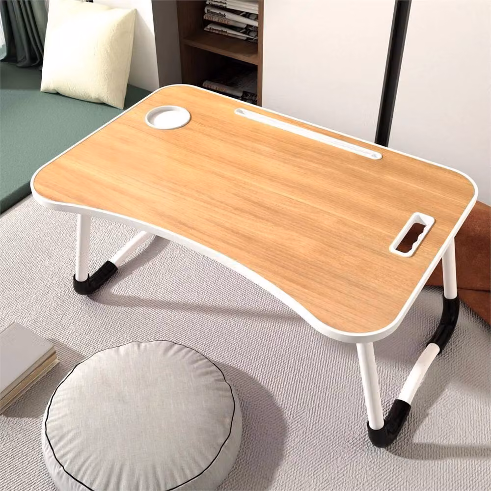 Havendro Walnut Folding Laptop Bed Table with Cup Holder in Brown – 2