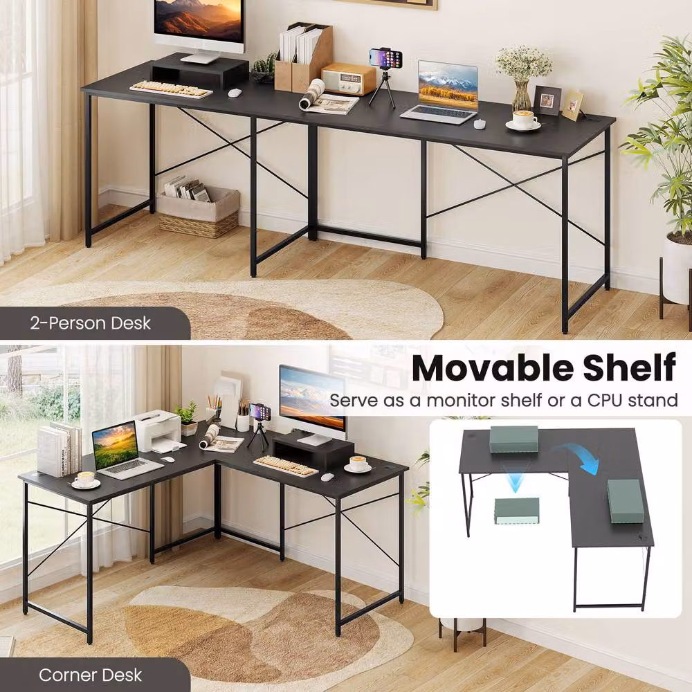 Costway Reversible L-Shaped Corner Computer Desk and Home Office Workstation in Grey – 3