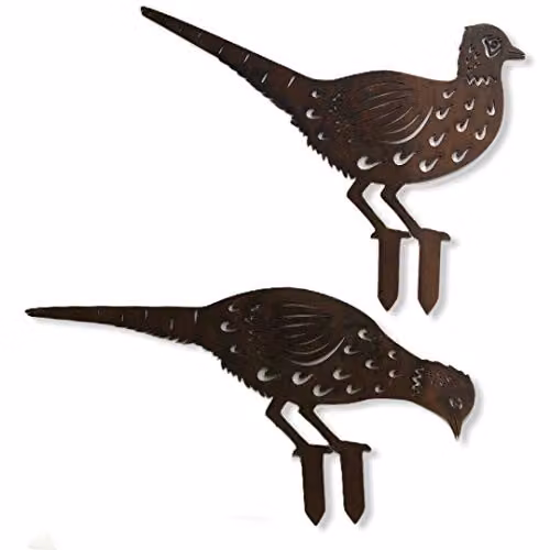 Rustic Warehouse Norfolk Limited Pair of Rusty Metal Pheasant Garden Statues in Brown – 2