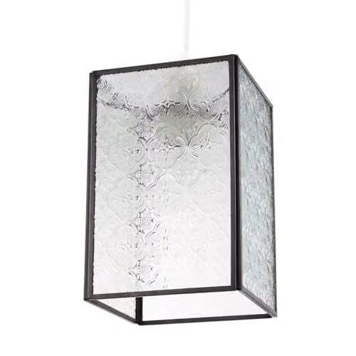 Happy Homewares Vintage Traditional Cast Bronze Metal Rectangular Pendant Light Shade with Transparent Moroccan Glass, W/D/H: 19 x 13 x 13 cm