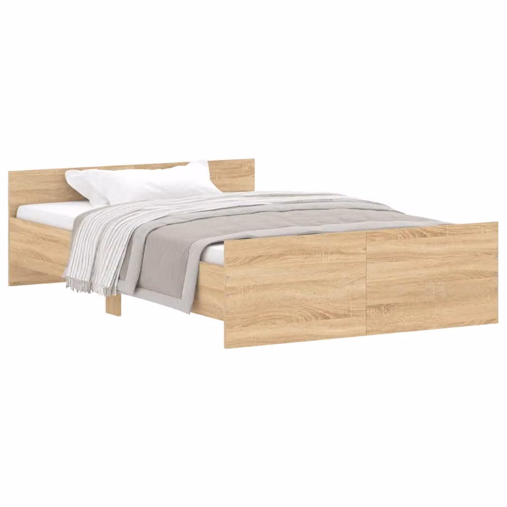 Berkfield Home Sonoma Oak Bed Frame with Headboard and Footboard in Brown, W/D/H: 120 x 200 cm – 2